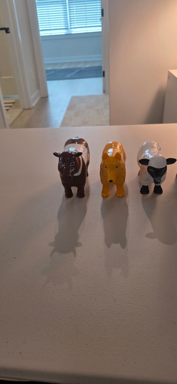 Set of 4 Articulated Plastic Animal Figures Cow Dog Sheep Horse